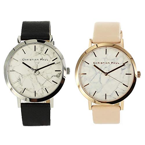 [クリスチャンポール]christianpaul 【ペア時計収納BOX付き】ペアウォッチ メンズ レディース 同サイズ 43mm 大理石柄 ホワイトマーブル ブラック ベビーピンク レザー 天然皮革 MR-05MR-07 腕時計 [並行輸入品]